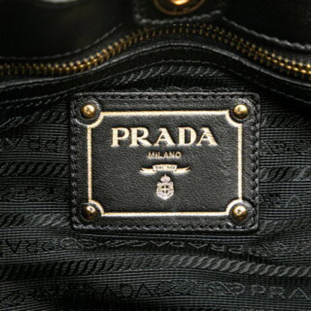Prada Ribbon Python Motif Handbag Black Beige Nyl… - image 6